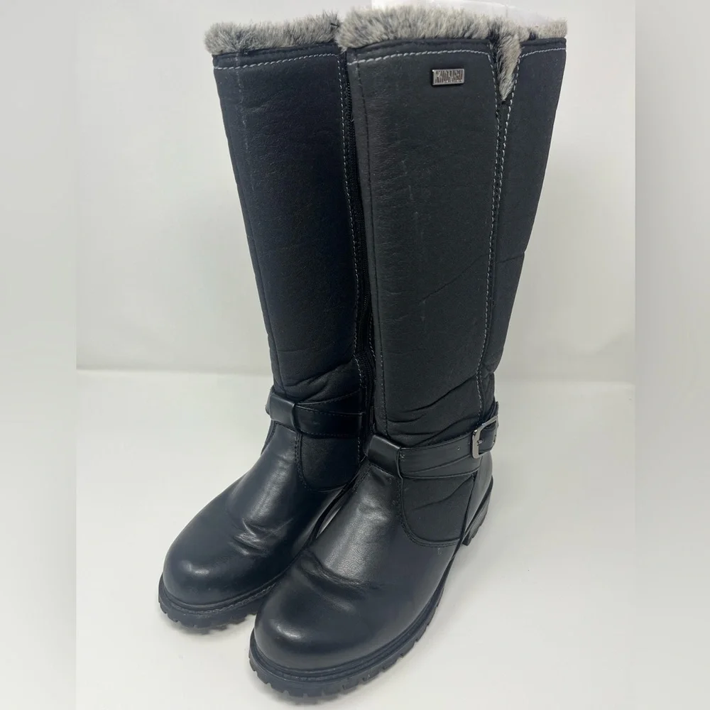 KHOMBU Tall Boots Side-Zip Winter Women's 7.5 M Black Faux Fur Trim BW1291BT